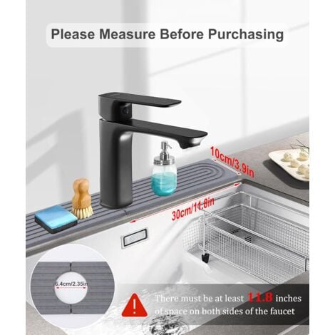 Ej.Life Tapis de Robinet Silicone, Protection Anti-Éclaboussures pour Robinet d'Évier, Tapis d'Évier pour Comptoir de Cuisine et de Salle de Bain (Gris, 30 cm)