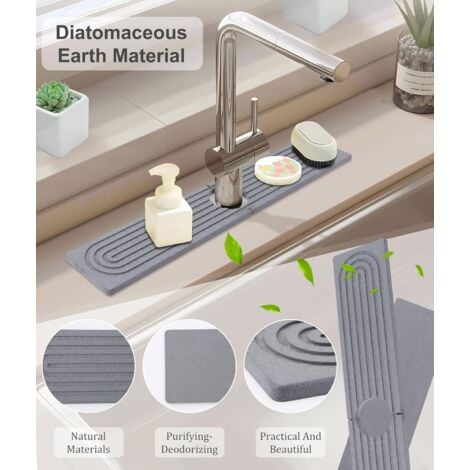 Ej.Life Tapis de Robinet Silicone, Protection Anti-Éclaboussures pour Robinet d'Évier, Tapis d'Évier pour Comptoir de Cuisine et de Salle de Bain (Gris, 30 cm)