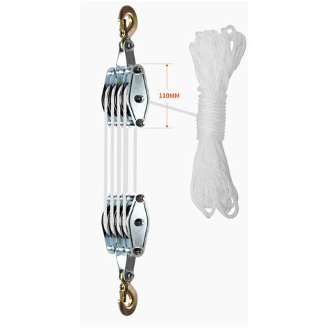 Ej.Life – Palan à corde 20 m – Charge maximale 1000 kg – Crochets rotatifs en alliage de zinc – Installation complexe pour climatisation