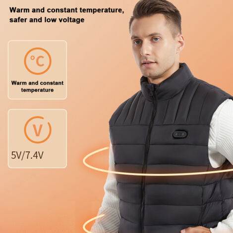 Gilet Chauffant électrique Rechargeable USB Unisexe Gris/noir 4XL | Veste Chauffante Hiver Avec Col Chauffant | Pour Extérieur Et Intérieur - 9