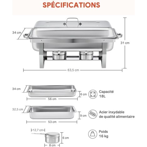 LIA Chauffe-Plat 9L 2 Fentes Chafing Dish En Acier Inoxydable Récipients Buffets Chauffants