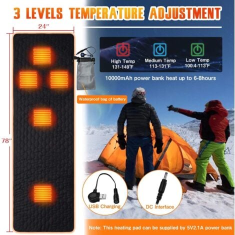 Sac De Couchage Chauffant 5V Alimenté Par USB, Imperméable, Camping Pour Sac à Dos, Randonnée, Orange