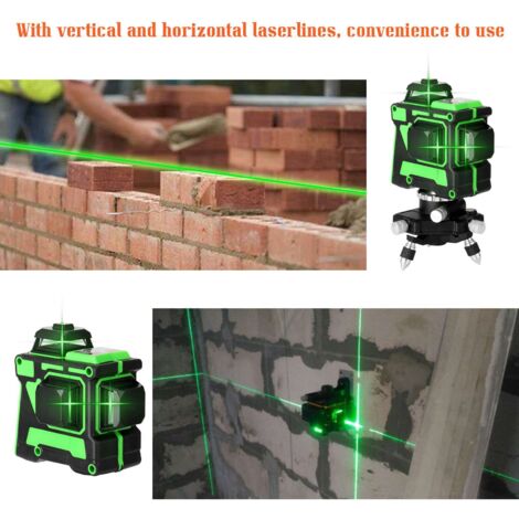 Niveau Laser Vert 3D 3x360° Autonivelant – 12 Lignes, Rotatif, Avec Support Mural – NEUF
