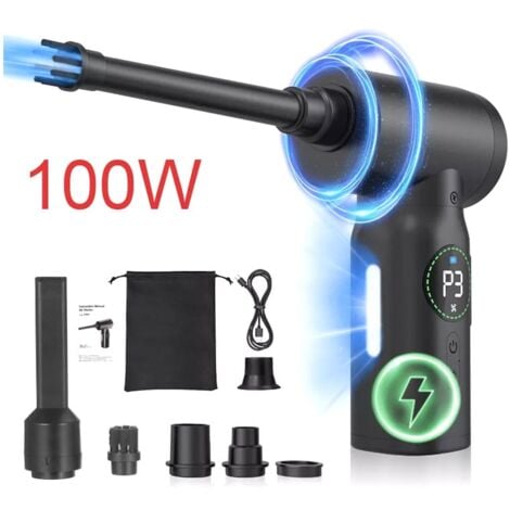 Ej.Life Moteur sans balais 3 vitesses 80000tr/min, Souffleur PC Air Comprimé Nettoyage pour PC, Depoussiereur Ordinateur Puissants, 7500 mAh Batterie Plumeau Bombe d'air Comprimé pour clavier,voiture,