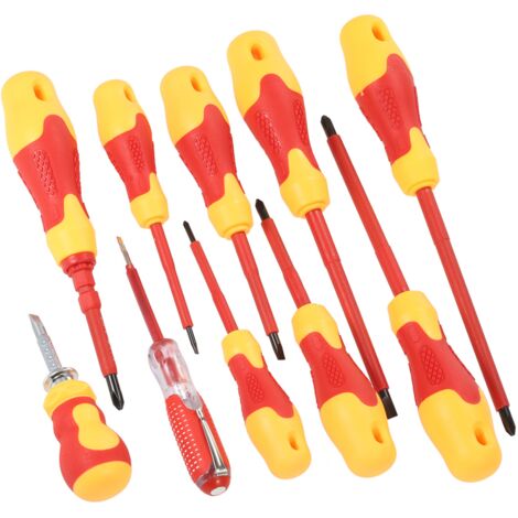 Ej.Life Lot De 10 Pcs Tournevis Isolés VDE, 1000v Pointe Noire Magnétique Poignée TPR Électricien Fente Confort Fendu Phillips et Outils Pozi (1/5)