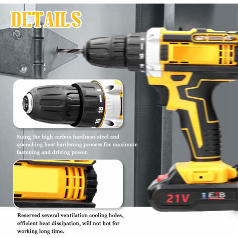 Perceuse-visseuse Sans Fil 21V – 2 Batteries, 1500 Tr/min, Couple 45 Nm, Mandrin 10mm