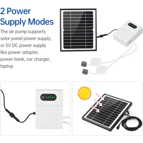 Pompe à Air Solaire 6W Avec Batterie 6000mAh - Aérateur Bassin Aquarium Étang USB Et Solaire Pour Pêche