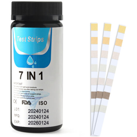 EJ.Life 7 en 1 Testeur pour Eau de Piscine et Spa, 50 Bandelettes Test Piscine, Test Piscine Chlore et ph, Le Brome, la Dureté Totale, l’Alcalinité Totale, l’Acide cyanurique, Le Chlore Total (1/5)