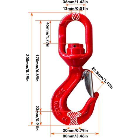 Crochet De Palan De Levage 6500 Lb (2948 Kg) En Acier Allié - Grande Ouverture Pour Construction Et Port
