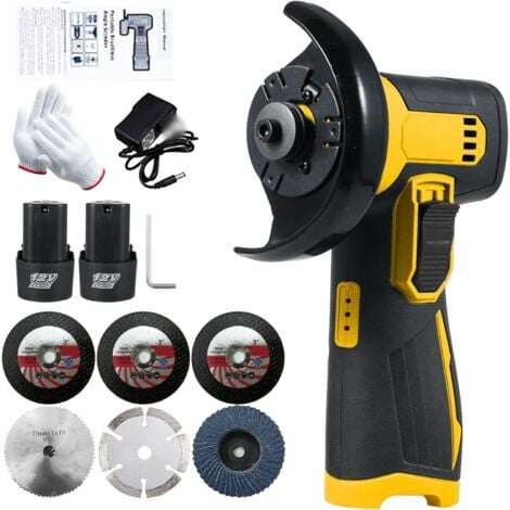 YEOOIYCW Mini Meuleuse Sans Fil 19500RPM 12V, Batterie 2.0Ah, Disques à Tronçonner 76mm, Pour Le Meulage Et La Coupe