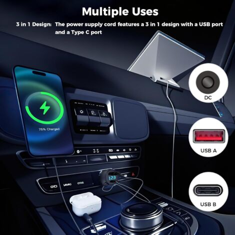 Câble D'Alimentation 3-en-1 Pour Starlink Mini - Avec Ports USB-C Et USB-A, Affichage Numérique, Compatible 12V-24V (Allume-Cigare) - Longueur 2 M - 3