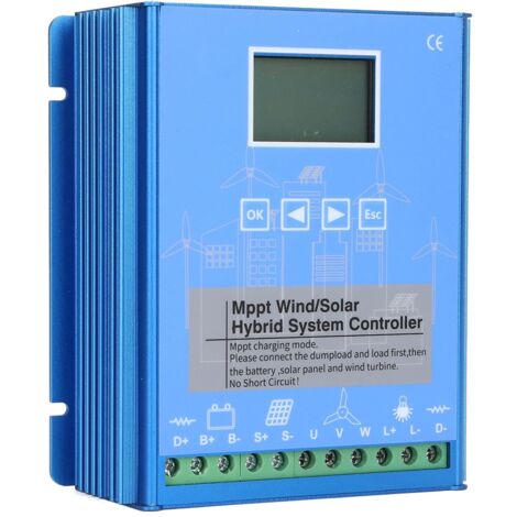 Contrôleur de charge hybride solaire éolien, 800W Wind 600W PV Solar, contrôleur de charge MPPT, identification automatique 12V 24V, avec écran LCD, pour éolienne, panneau solaire