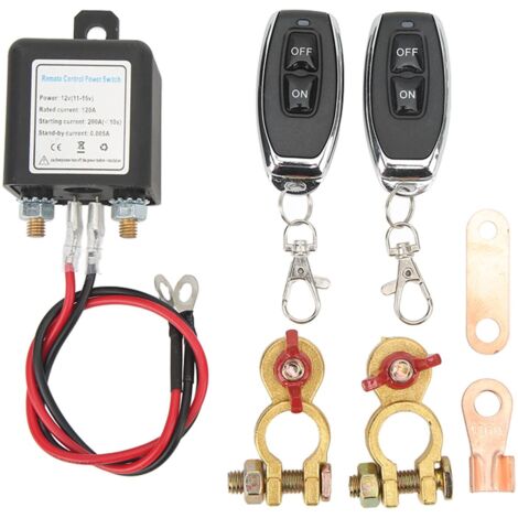 Interrupteur de Dconnexion de Batterie Distance, Interrupteur de Coupure de Voiture DC 12 V, Antivol, Coupe-circuit Principal avec Borne en Cuivre Tlcommande pour Voiture (12V120A) Autres pièce de re