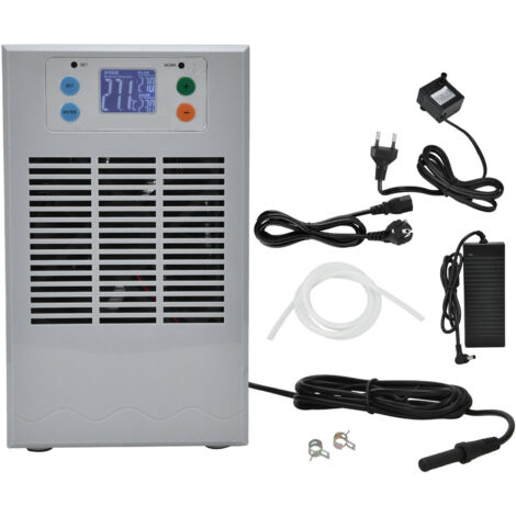 Guoshiy Refroidisseur d'eau D'aquarium, 20L 1-3L/min Refroidisseur d'eau électronique Silencieux Celsius Fahrenheit Refroidisseur D'aquarium Numérique avec Pompe et Tuyau pour L'élevage de(EU Plug)