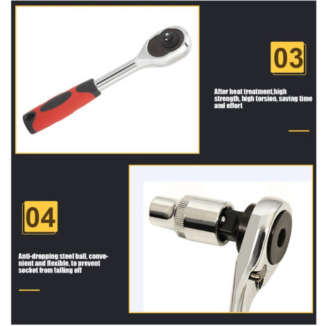 Lntyq Clé à Cliquet 72 Dents à Douille Rapide 1/4" 3/8" 1/2" Clé à