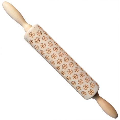 Rouleau à Pâtisserie En Bois Avec Motifs De Noël En Relief (flocons, étoiles…) – Longueur 35 Cm – Pour Biscuits, Fondant, Pâte à Pizza