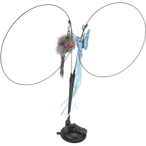 ZAICOLER Jouets de Chat à la Ventouse pour Chats Intérieurs, Fil Acier Interactif Teaser Bâton Jouet de à Double extrémité (Écaille Bleue et Souris Grise)