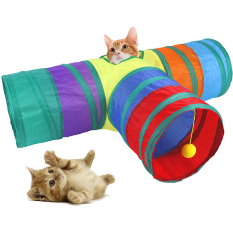 Tunnel Pour Chat Pliable Avec Couchage - Jouet Interactif Rond - Gris - Avec Balle - Multifonction