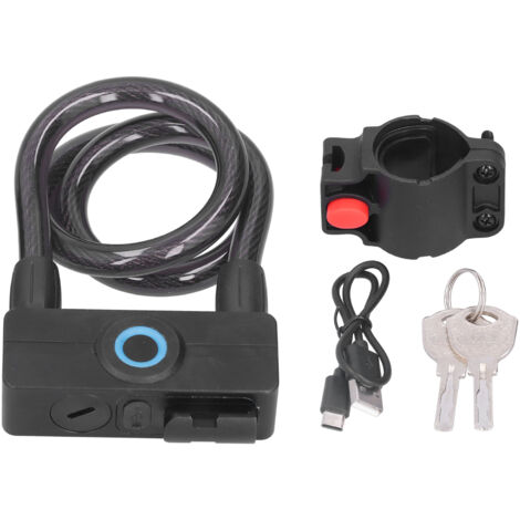 Antivol de vélo, antivol d'empreintes digitales antivol de vélo, verrous de câble de vélo rechargeables USB, prise en charge des empreintes digitales, Bluetooth et déverrouillage des clés