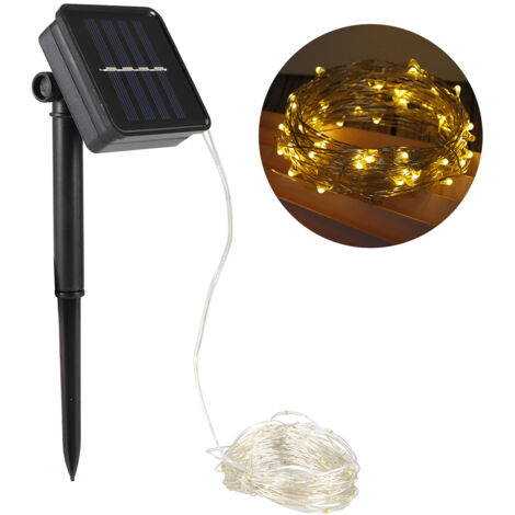Guirlande lumineuse en fil de cuivre alimentée par l'énergie solaire, 10m 100LED, guirlande lumineuse décorative pour le jardin, lumière chaude