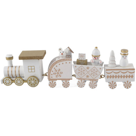 Mini Train de noël en bois pour enfants, jouet de décoration pour la maison, bricolage, cadeau blanc. (1/5)