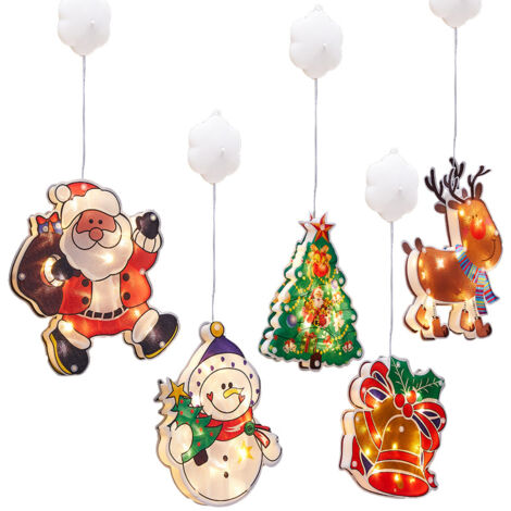 Lumières suspendues de noël LED fenêtre avec ventouse lampe à piles bonhommes de neige élan lumière en forme d'arbre de noël pour la décoration de fête. (1/5)