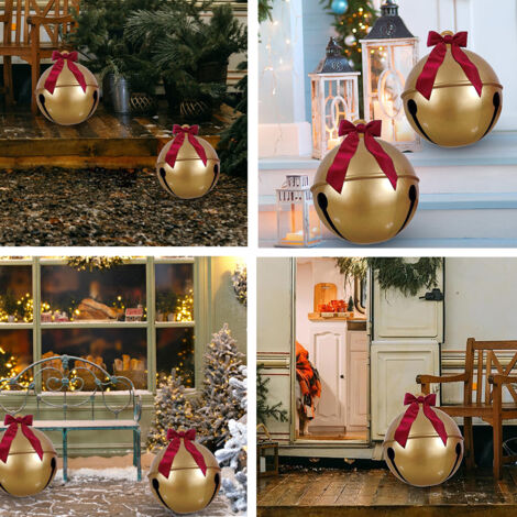 Boule de noël gonflable en PVC de 23.6 pouces, grandes décorations avec nœud de clochette pour l'extérieur, jardin, cour, pelouse. (1/5)