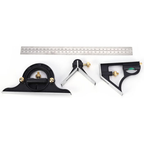 Ensemble D'équerres Combinées 0-180 ° Règle D'angle en Acier Inoxydable Combinaison Tri carré 0.01 Outil de Mesure de Rapporteur équerres de Menuiserie (1/5)