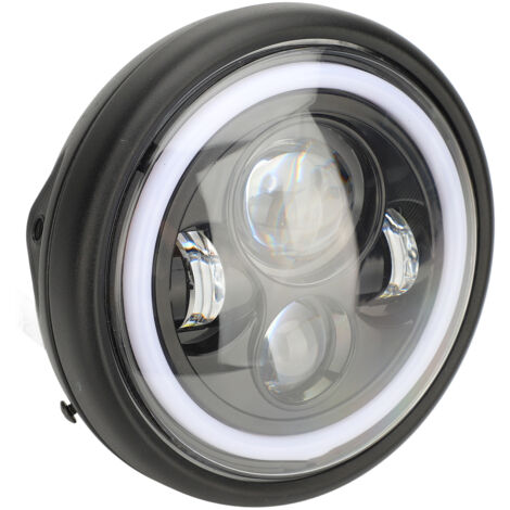 Phare universel rond pour moto tout-terrain, 7 pouces, jaune/blanc Phare universel rond pour moto tout-terrain, 7 pouces, jaune/blanc