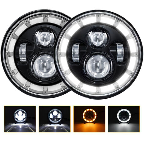 2 pièces phares LED de 7 pouces, phares ronds étanches avec clignotant DRL à faisceau haut et bas pour voitures motos.