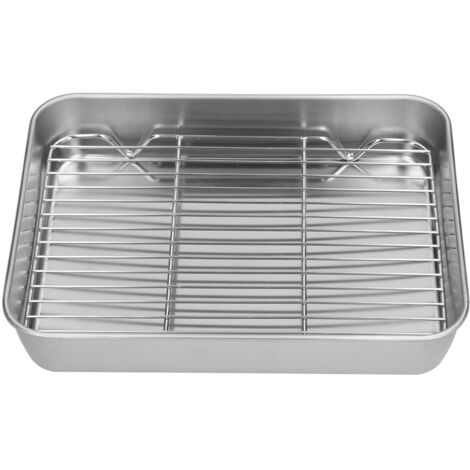 Rôtissoire en Acier Inoxydable avec Grille, Surface Antiadhésive, Facile à Nettoyer, Matériau Sain, Draine L'eau et L'huile, Plaque de Cuisson et Grille pour la Cuisson
