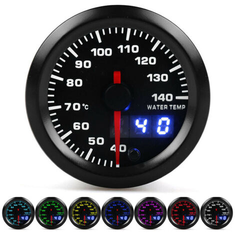 BAFOVY Gauge de Température de l'eau, Compteur de Température d'eau de 52 Mm avec Affichage LED de 7 Couleurs, Universel pour les Voitures 12V, Fourni avec un Capteur 1/8-27 NPT et un Harnais de.