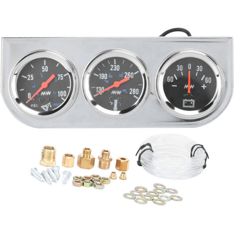 Ensemble de Jauges Universelles à Triple Jauge, Kit 3 en 1 de 2 Pouces, 52mm, Température de l'eau, Pression d'huile, Ampèremètre pour Voiture, Bateau et Camion 12v.