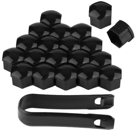 Lot de 20 Cache-écrous de Roue, 17 Mm pour Roue de Voiture, Protection de Vis de Moyeu Automatique, Capuchon Antivol adapté à Toutes les Vis de 17 Mm (Moyeu de Roue de Voiture). (Noir)