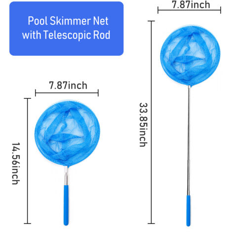 Filet d'écumoire de piscine rond avec tige télescopique, râteau à feuilles pour bassins de natation, outil de nettoyage rapide, cadres robustes, filets à mailles profondes pour feuilles mortes de bass (1/5)