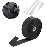 Ej.Life Bande de protection thermique déchappement, Ruban échappement noir avec 10 attaches de câble, Ruban isolant thermique tuyeau collecteur echappement pour moto voiture (5cm x 15m)