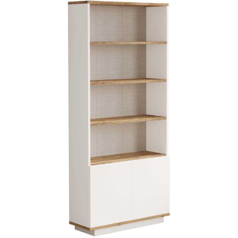 Cotecosy – Bibliothèque en mélamine 18 mm – 2 portes – 4 niches – Longueur 75,5 cm – Hauteur 168,3 cm – Profondeur 26,8 cm – Charge max 5 kg/niche