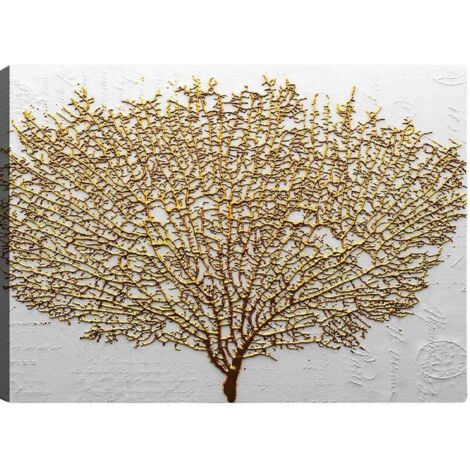 Hanah Home – Tableau décoratif arbre doré 70 x 100 cm – Toile 100% haute qualité – Cadre en bois 3 cm d'épaisseur – Pour salon et bureau