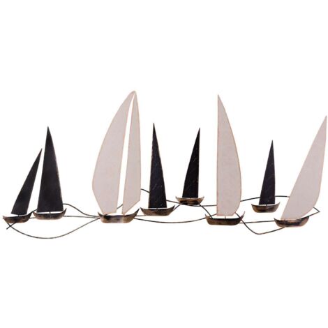 Hanah Home – Décoration murale en métal voiliers 117 x 52 cm – Fait à la main – 100 % métal – Élégance pour salon, chambre ou bureau