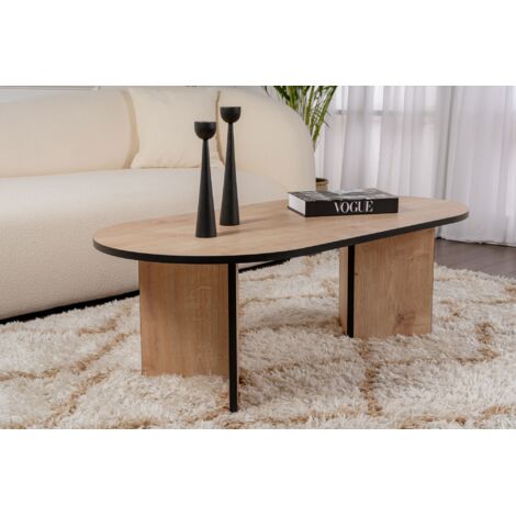 Asir Group Llc – Table basse ovale fixe 119x60x40 cm en aggloméré mélaminé 18 mm – Surface résistante aux rayures – Étagère inférieure pour rangement