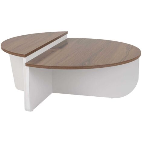 Calicosy – Table basse gigogne en aggloméré mélaminé – Dimensions 90x60x30 cm et 85x30x35 cm – Couleur noyer et blanc – Montage simple