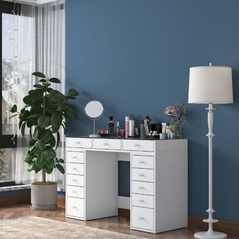 Cotecosy – Table de maquillage blanche 120x79.8cm – Miroir avec rangement spacieux – Panneau mélaminé E1 – Design moderne pour chambre