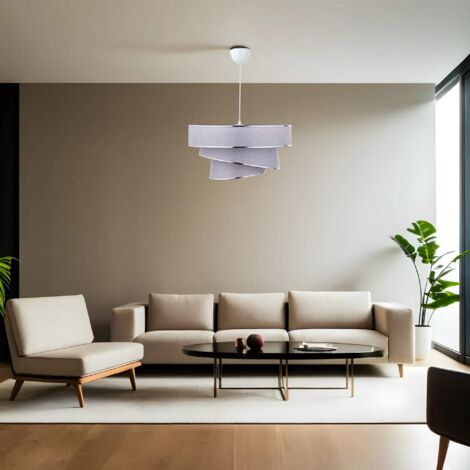 Greenice – Suspension en métal et coton 40x20cm – Hauteur 72cm – Douille E27 – Couleur gris argent – Éclairage chaleureux pour intérieur