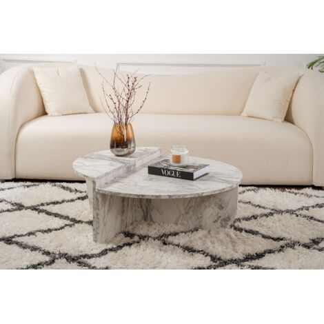 Calicosy – Lot de 2 tables basses gigognes 90 cm – Formes arrondies – Montage simple – Fixation possible avec vis fournies – Design élégant pour salon