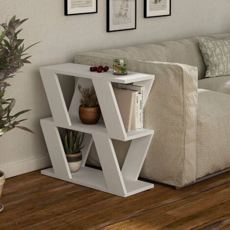 Cotecosy – Bout de canapé blanc 3 tablettes L60 cm – Panneau mélaminé 18mm – Design moderne pour salon ou bureau – Facile à assembler