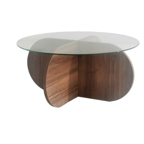 Cotecosy – Table basse en noyer avec plateau en verre trempé – Dimensions L75 x P75 x H35 cm – Surface facile à nettoyer – Pour petits espaces