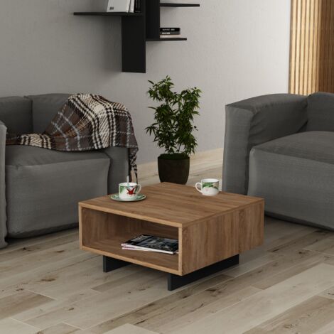 Cotecosy – Table basse fixe 1 étagère L60 cm en panneaux de particules mélaminés – Design chêne et anthracite – Montage facile avec instructions (1/6)
