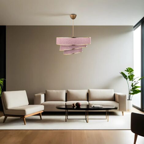 Greenice – Lustre en métal avec capuchon coton – Couleur poudre or – Dimensions 40x40cm, hauteur 72cm – Compatible E27, max 60W