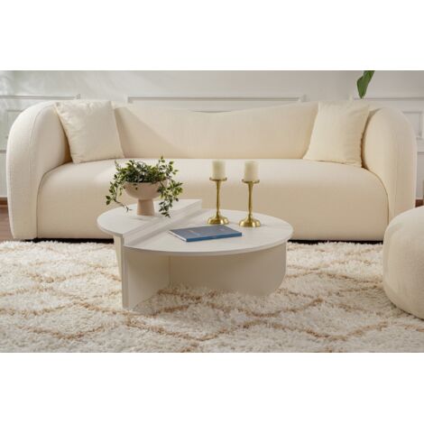 Hanah Home – Table basse gigogne ronde en bois mélaminé blanc – Lot de 2 pièces 90x60x30 cm et 85x30x35 cm – Design moderne pour salon ou bureau