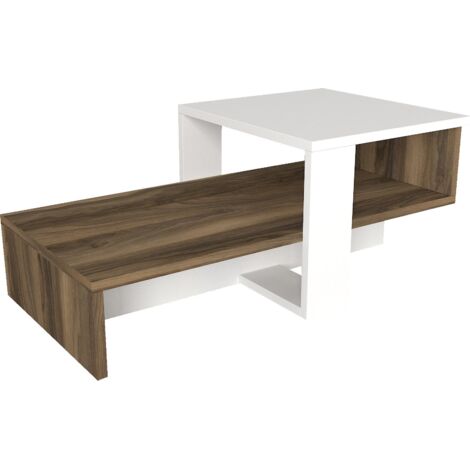 Vente-Unique – Table basse scandinave blanche et noyer avec rangement – Dimensions 80x43,6 cm – Panneau mélaminé éco-responsable – Pour salon moderne (1/10)